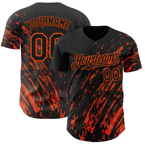 Custom Black Orange Paint Stroke Grunge Streak Authentic Baseball Jersey