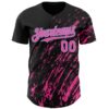 Custom Black Pink-Light Blue Paint Stroke Grunge Streak Authentic Baseball Jersey