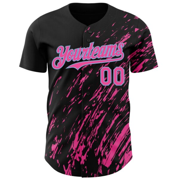 Custom Black Pink-Light Blue Paint Stroke Grunge Streak Authentic Baseball Jersey
