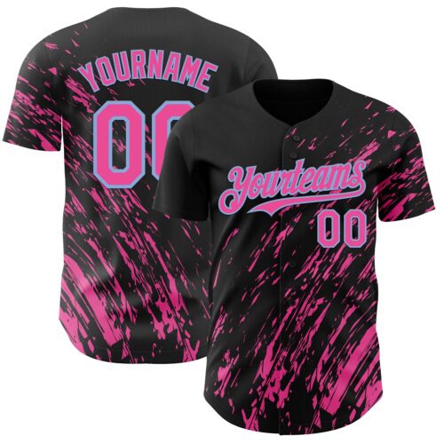 3DPattern12972 Custom Black Pink-Light Blue Paint Stroke Grunge Streak Authentic Baseball Jersey