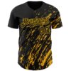 Custom Black Gold Paint Stroke Grunge Streak Authentic Baseball Jersey