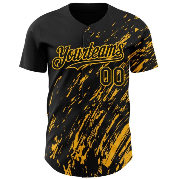 Custom Black Gold Paint Stroke Grunge Streak Authentic Baseball Jersey