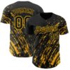 Custom Black Gold Paint Stroke Grunge Streak Authentic Baseball Jersey