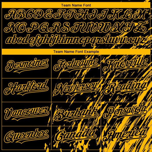 Custom Black Gold Paint Stroke Grunge Streak Authentic Baseball Jersey