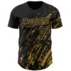 Custom Black Old Gold Paint Stroke Grunge Streak Authentic Baseball Jersey