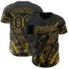 Custom Black Old Gold Paint Stroke Grunge Streak Authentic Baseball Jersey
