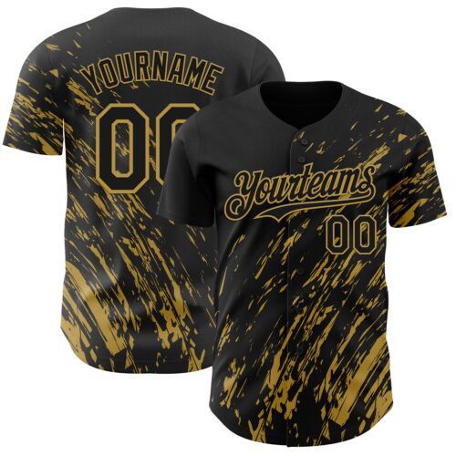 3DPattern12974 Custom Black Old Gold Paint Stroke Grunge Streak Authentic Baseball Jersey