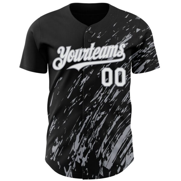 Custom Black White-Gray Paint Stroke Grunge Streak Authentic Baseball Jersey