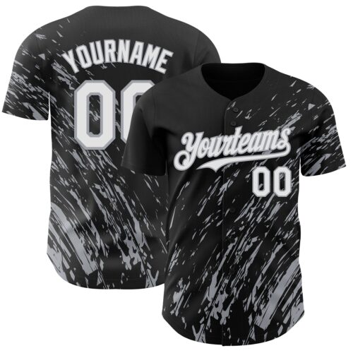 3DPattern12975 Custom Black White-Gray Paint Stroke Grunge Streak Authentic Baseball Jersey