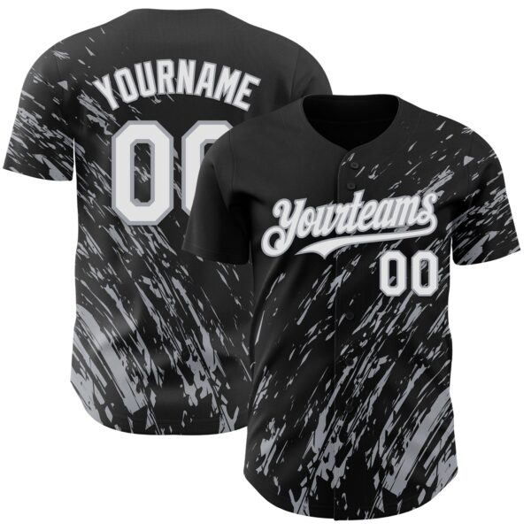 Custom Black White-Gray Paint Stroke Grunge Streak Authentic Baseball Jersey