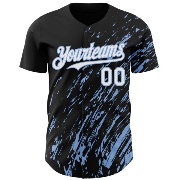 Custom Black White-Light Blue Paint Stroke Grunge Streak Authentic Baseball Jersey