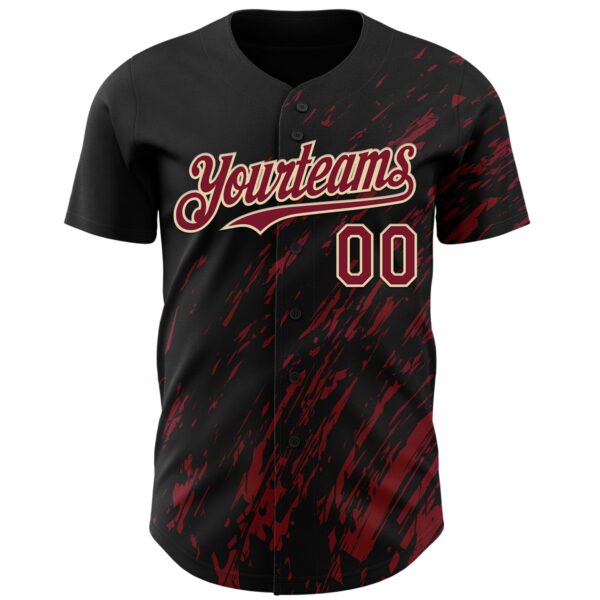 Custom Black Crimson-Cream Paint Stroke Grunge Streak Authentic Baseball Jersey