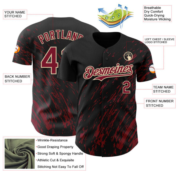 Custom Black Crimson-Cream Paint Stroke Grunge Streak Authentic Baseball Jersey