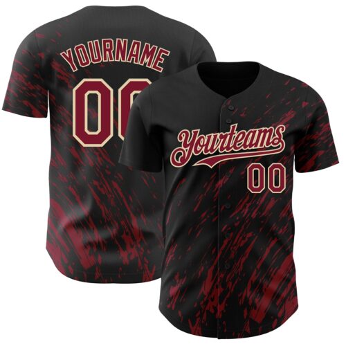 3DPattern12977 Custom Black Crimson-Cream Paint Stroke Grunge Streak Authentic Baseball Jersey