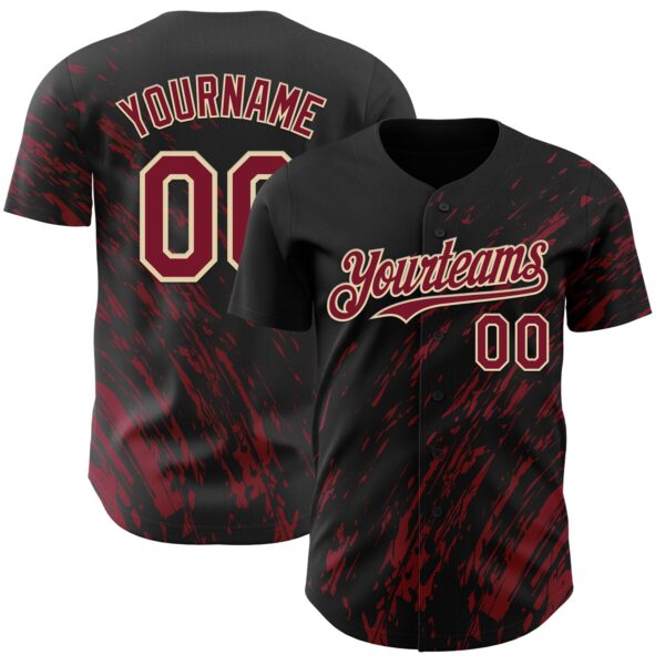 Custom Black Crimson-Cream Paint Stroke Grunge Streak Authentic Baseball Jersey