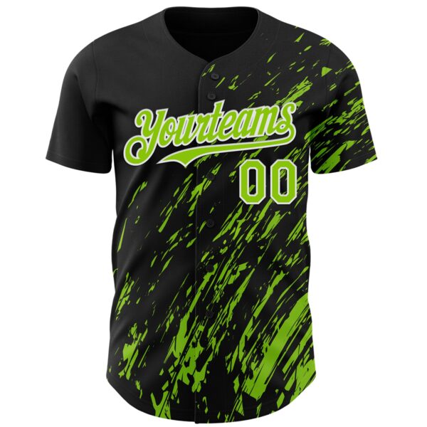 Custom Black Neon Green-White Paint Stroke Grunge Streak Authentic Baseball Jersey