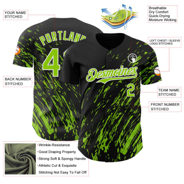 Custom Black Neon Green-White Paint Stroke Grunge Streak Authentic Baseball Jersey