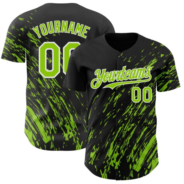 Custom Black Neon Green-White Paint Stroke Grunge Streak Authentic Baseball Jersey