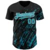 Custom Black Teal-White Paint Stroke Grunge Streak Authentic Baseball Jersey