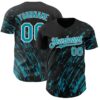 Custom Black Teal-White Paint Stroke Grunge Streak Authentic Baseball Jersey
