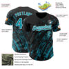 Custom Black Teal-White Paint Stroke Grunge Streak Authentic Baseball Jersey