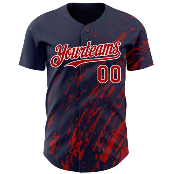 Custom Navy Red-White Paint Stroke Grunge Streak Authentic Baseball Jersey