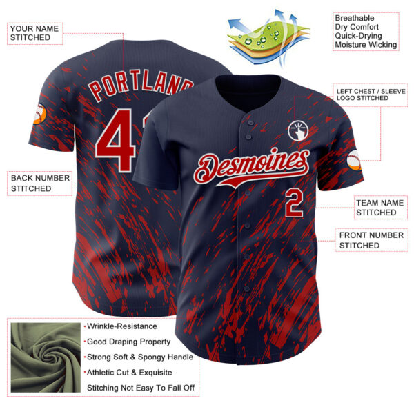 Custom Navy Red-White Paint Stroke Grunge Streak Authentic Baseball Jersey