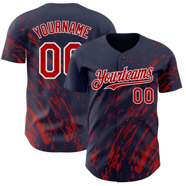 Custom Navy Red-White Paint Stroke Grunge Streak Authentic Baseball Jersey
