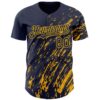 Custom Navy Gold Paint Stroke Grunge Streak Authentic Baseball Jersey