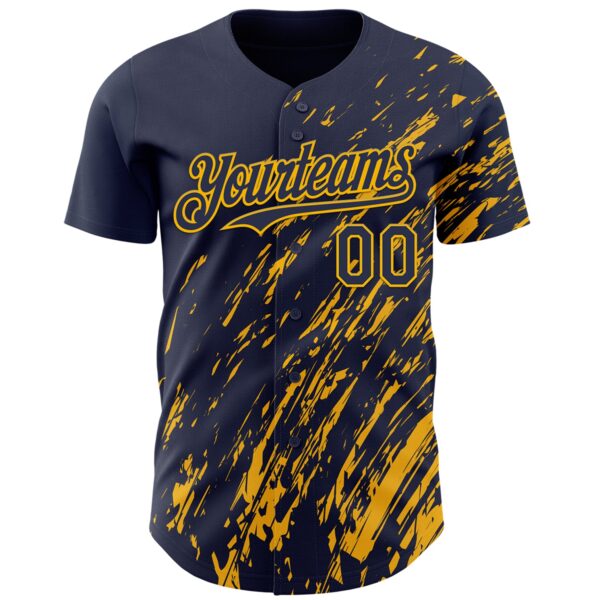 Custom Navy Gold Paint Stroke Grunge Streak Authentic Baseball Jersey