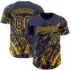 Custom Navy Gold Paint Stroke Grunge Streak Authentic Baseball Jersey