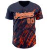 Custom Navy Orange-White Paint Stroke Grunge Streak Authentic Baseball Jersey