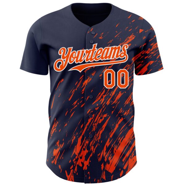 Custom Navy Orange-White Paint Stroke Grunge Streak Authentic Baseball Jersey