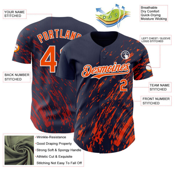 Custom Navy Orange-White Paint Stroke Grunge Streak Authentic Baseball Jersey