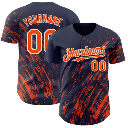 Custom Navy Orange-White Paint Stroke Grunge Streak Authentic Baseball Jersey