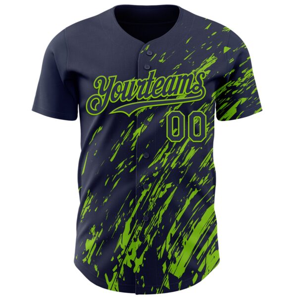 Custom Navy Neon Green Paint Stroke Grunge Streak Authentic Baseball Jersey