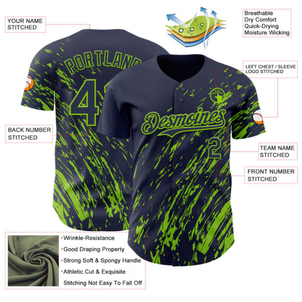 Custom Navy Neon Green Paint Stroke Grunge Streak Authentic Baseball Jersey