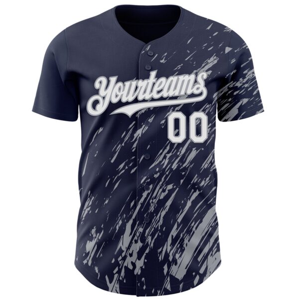 Custom Navy White-Gray Paint Stroke Grunge Streak Authentic Baseball Jersey