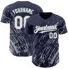 Custom Navy White-Gray Paint Stroke Grunge Streak Authentic Baseball Jersey