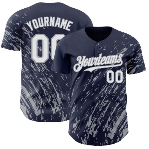 Custom Navy White-Gray Paint Stroke Grunge Streak Authentic Baseball Jersey