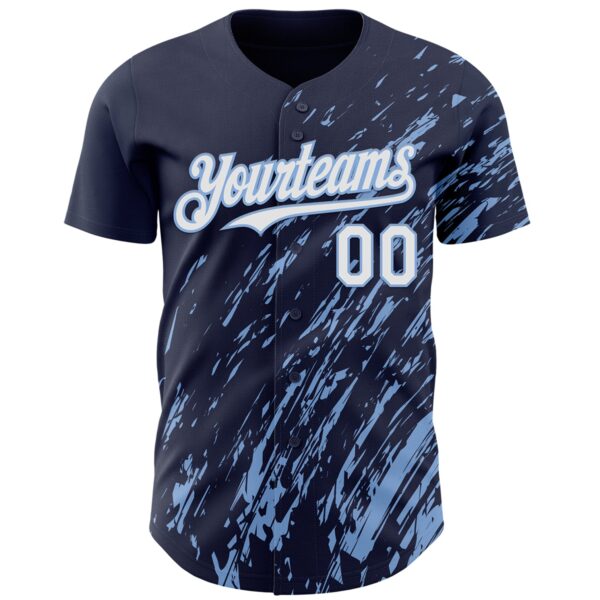 Custom Navy White-Light Blue Paint Stroke Grunge Streak Authentic Baseball Jersey