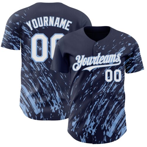 Custom Navy White-Light Blue Paint Stroke Grunge Streak Authentic Baseball Jersey