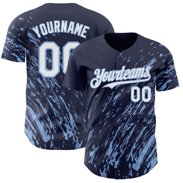 Custom Navy White-Light Blue Paint Stroke Grunge Streak Authentic Baseball Jersey