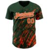 Custom Green Orange-White Paint Stroke Grunge Streak Authentic Baseball Jersey