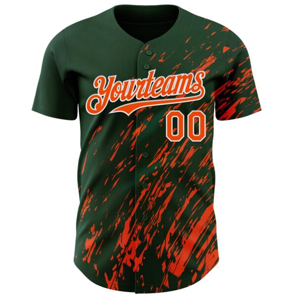 Custom Green Orange-White Paint Stroke Grunge Streak Authentic Baseball Jersey