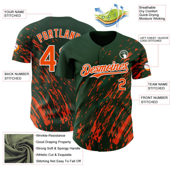 Custom Green Orange-White Paint Stroke Grunge Streak Authentic Baseball Jersey