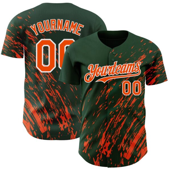 Custom Green Orange-White Paint Stroke Grunge Streak Authentic Baseball Jersey