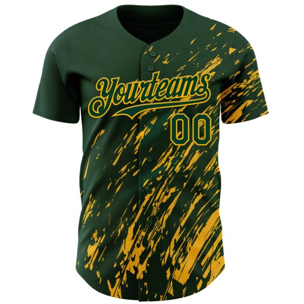 Custom Green Gold Paint Stroke Grunge Streak Authentic Baseball Jersey