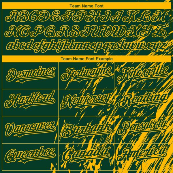 Custom Green Gold Paint Stroke Grunge Streak Authentic Baseball Jersey
