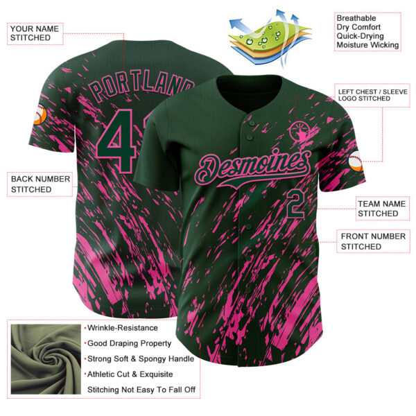 Custom Green Pink Paint Stroke Grunge Streak Authentic Baseball Jersey